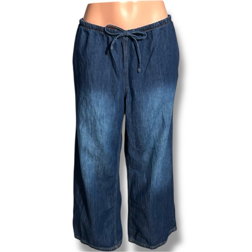 DIVIDED Dark Blue Wide Leg Distressed Knees Adjustable Tie Waist Jeans for Women - Picture 5 of 16